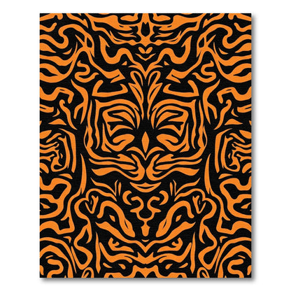 Vibrant Orange Black Tribal Swirls Rug