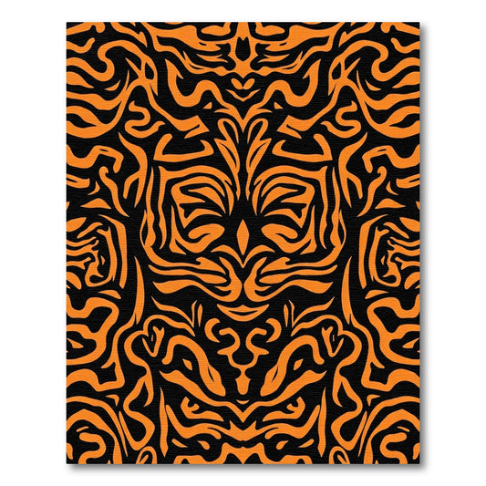 Vibrant Orange Black Tribal Swirls Rug