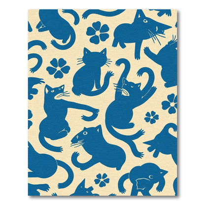 Whimsical Blue Cat Flower Composition Rug