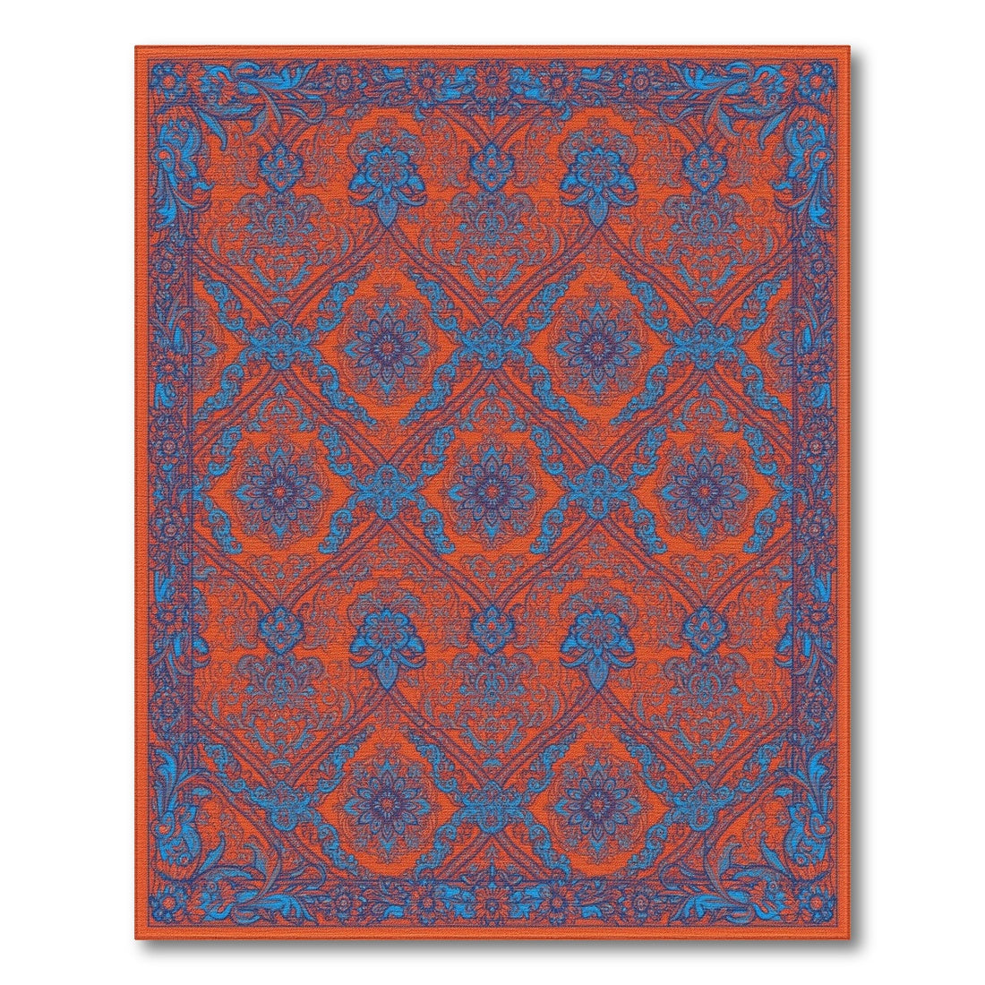 Orange Vibrant Orange Blue Persian Floral Area Rug