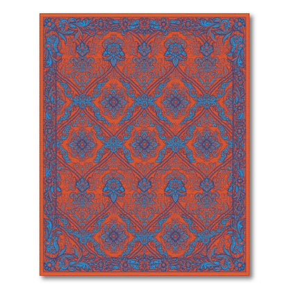 Orange Vibrant Orange Blue Persian Floral Area Rug