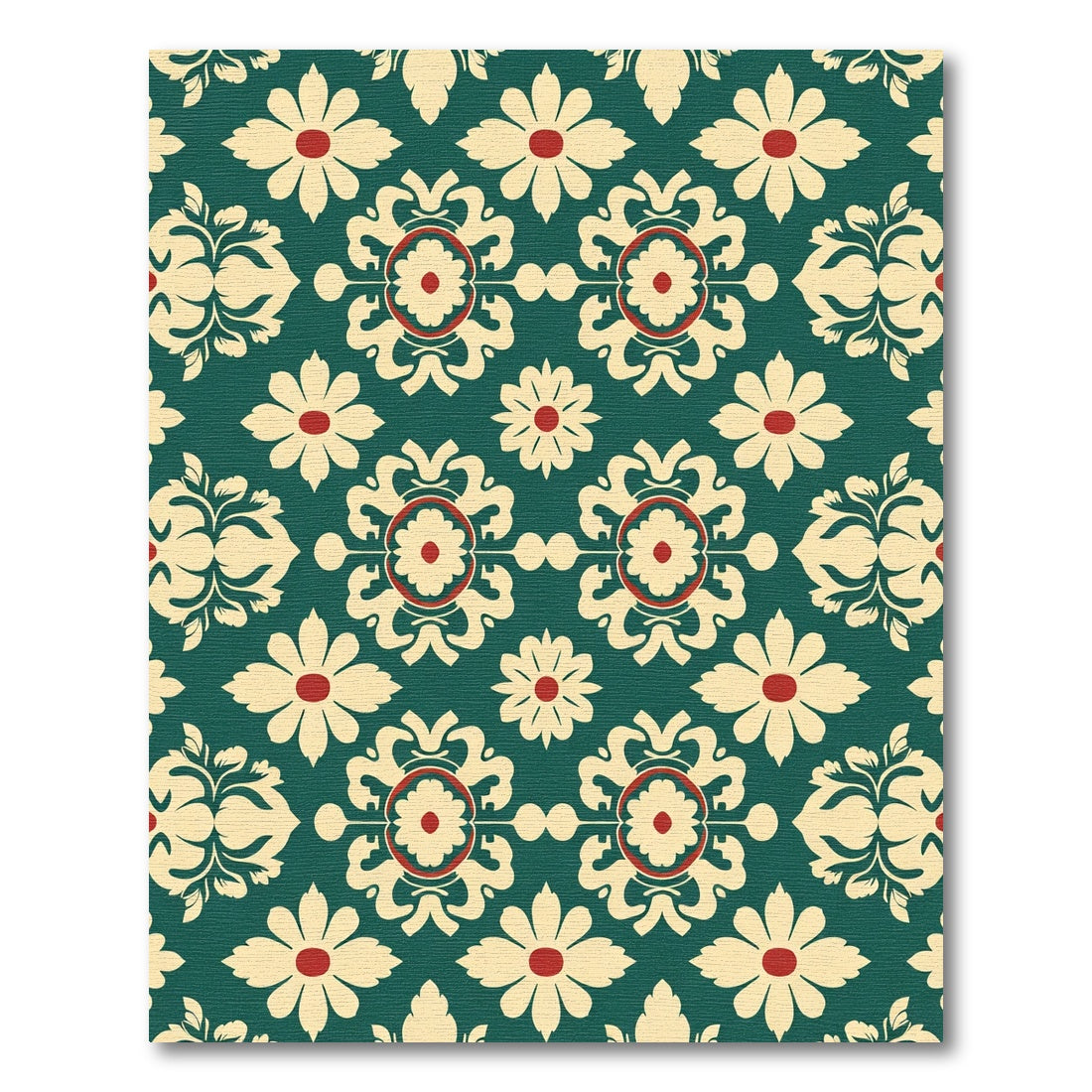 Cream Red Floral Medallion Teal Rug
