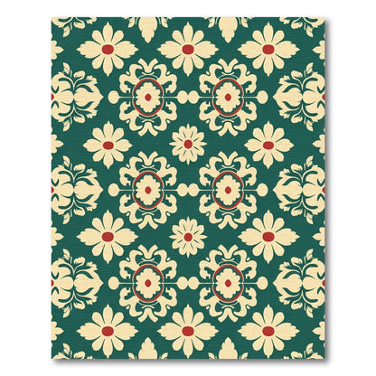 Cream Red Floral Medallion Teal Rug