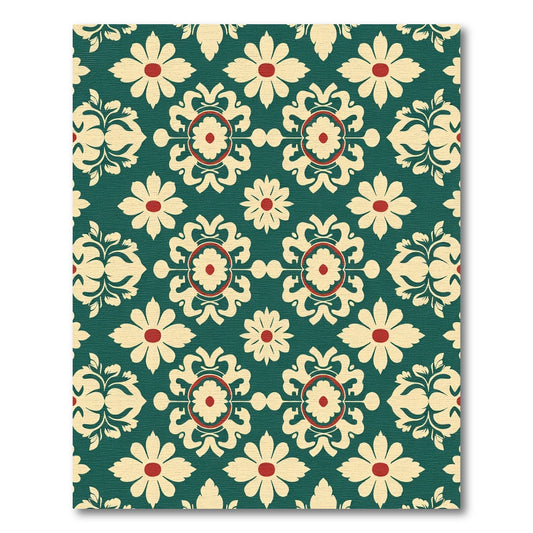 Cream Red Floral Medallion Teal Rug