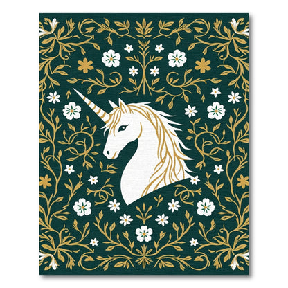 Mystical White Unicorn Emerald Garden Rug