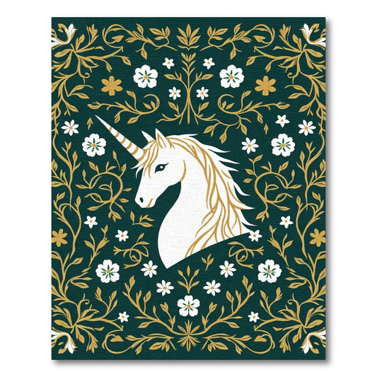 Mystical White Unicorn Emerald Garden Rug