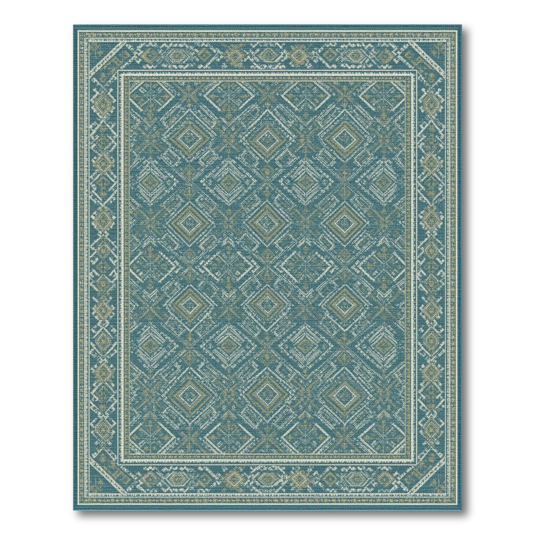 Teal Geometric Diamond Area Rug