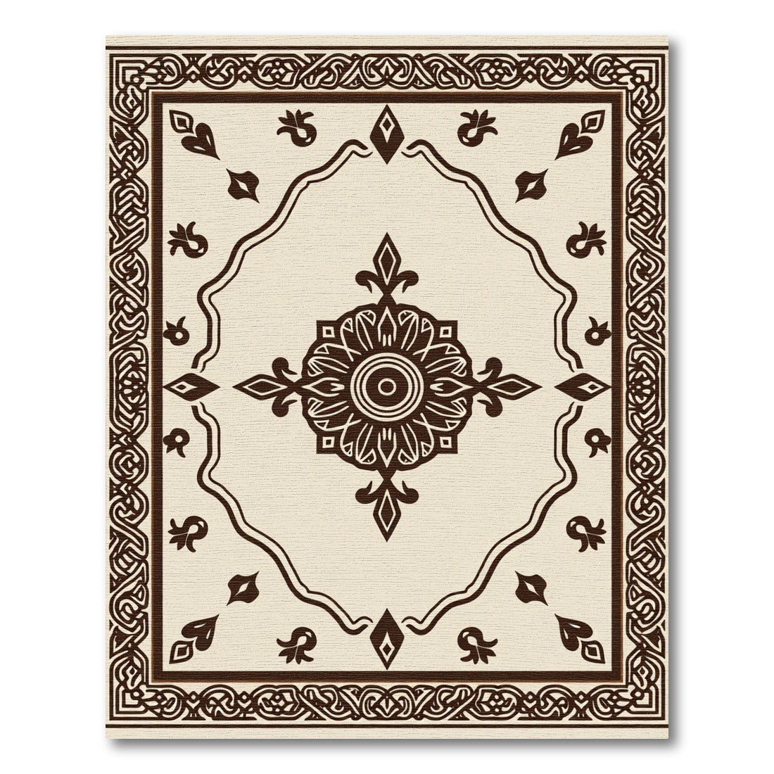 Brown Ornamental Medallion Frame Rug