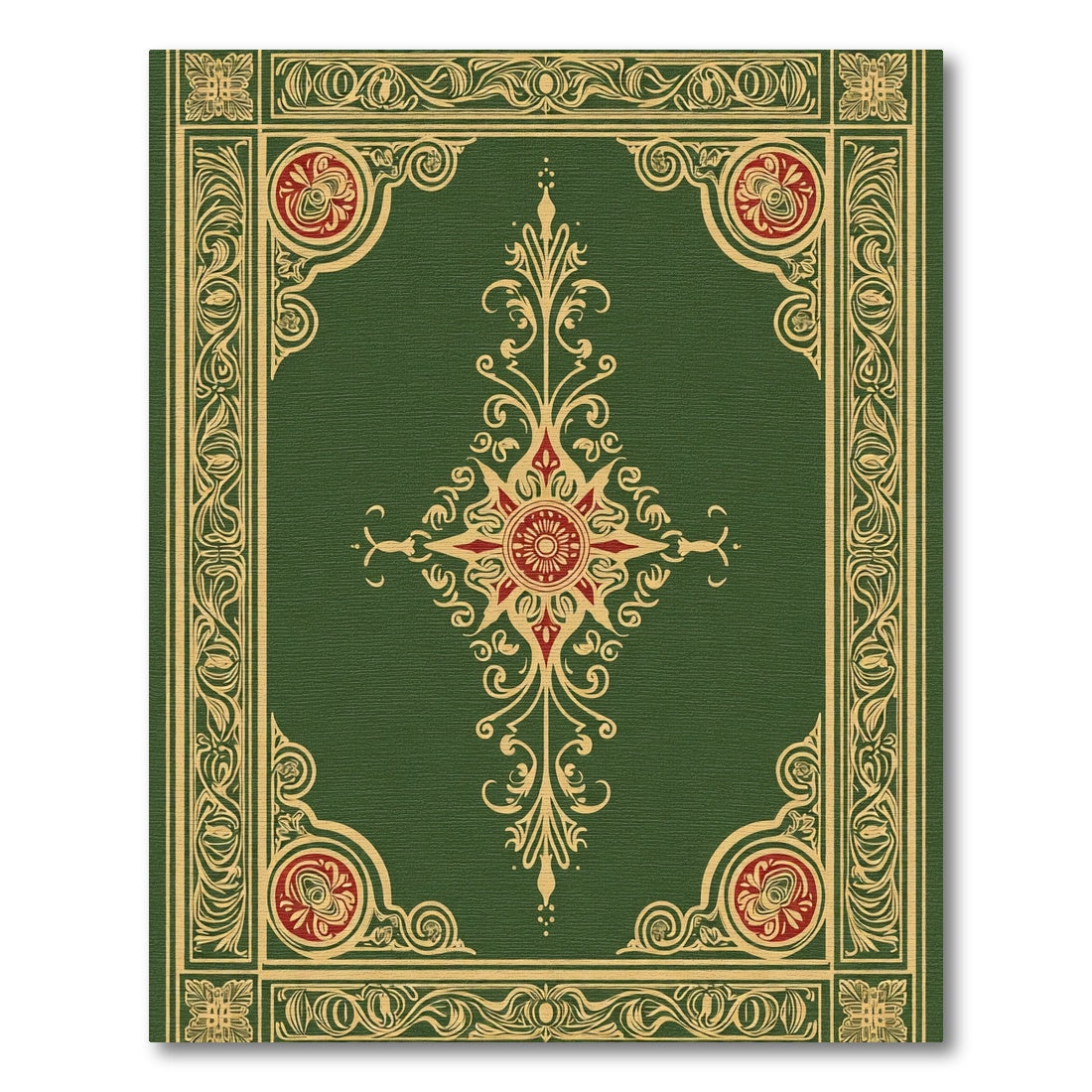 Emerald Golden Red Floral Medallion Rug