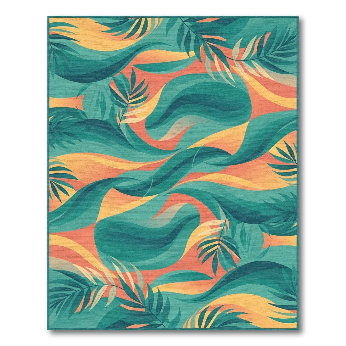 Blue Teal Abstract Palm Area Rug