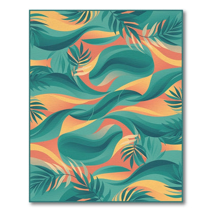 Blue Teal Abstract Palm Area Rug