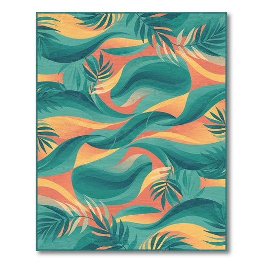 Blue Teal Abstract Palm Area Rug