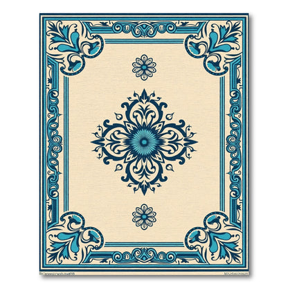 Cream Blue Floral Medallion Border Rug