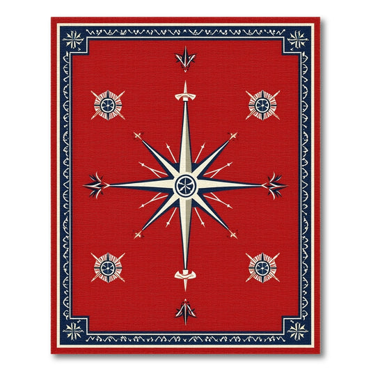 Red Nautical Compass Rose Area Rug