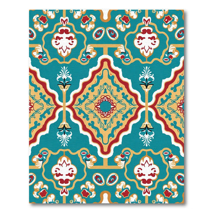 Teal Red Golden Floral Medallion Rug