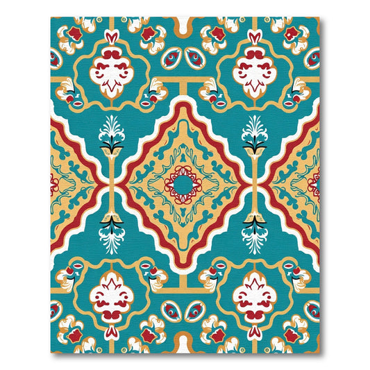 Teal Red Golden Floral Medallion Rug