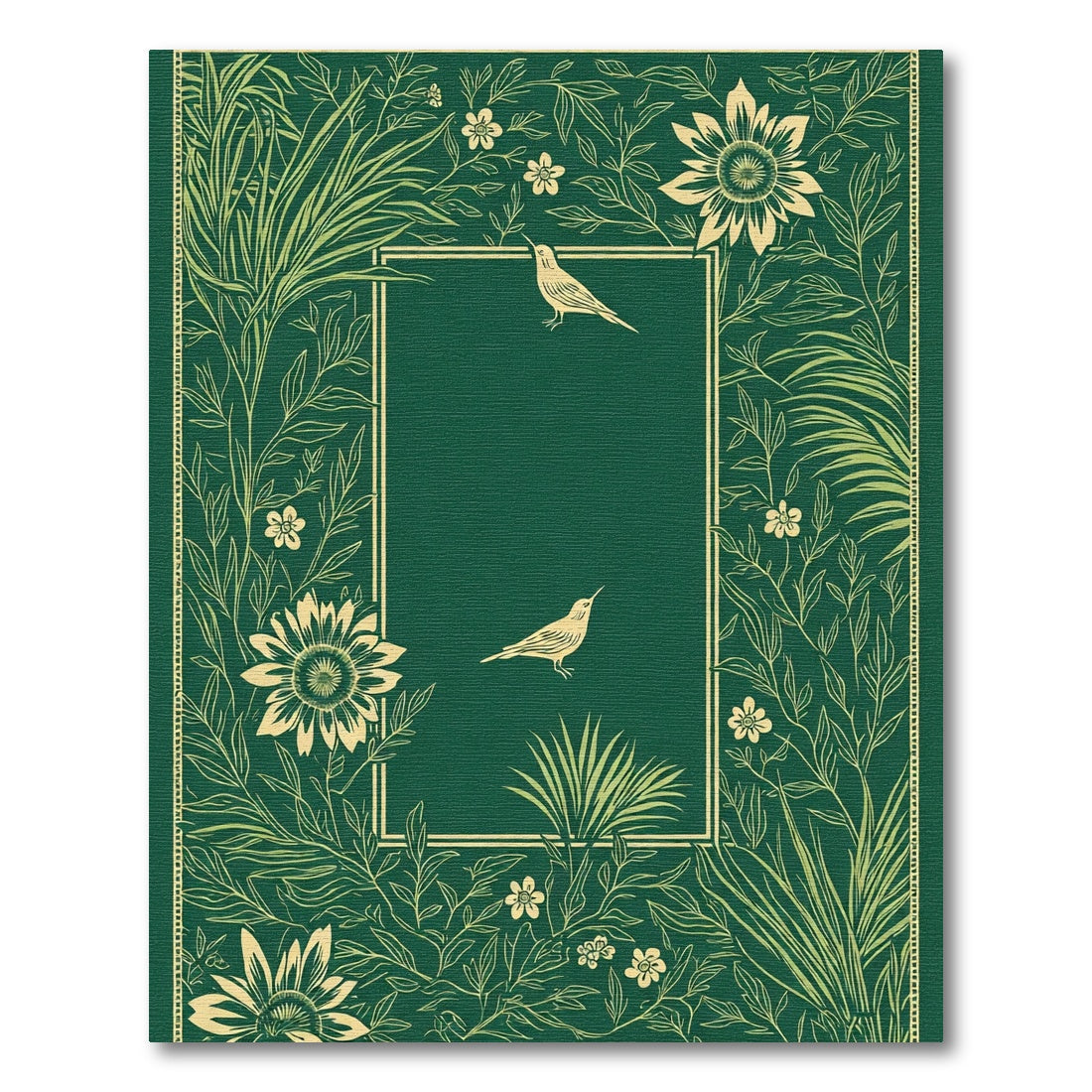 Emerald Green Bird Floral Border Rug