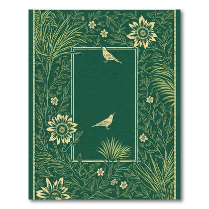 Emerald Green Bird Floral Border Rug