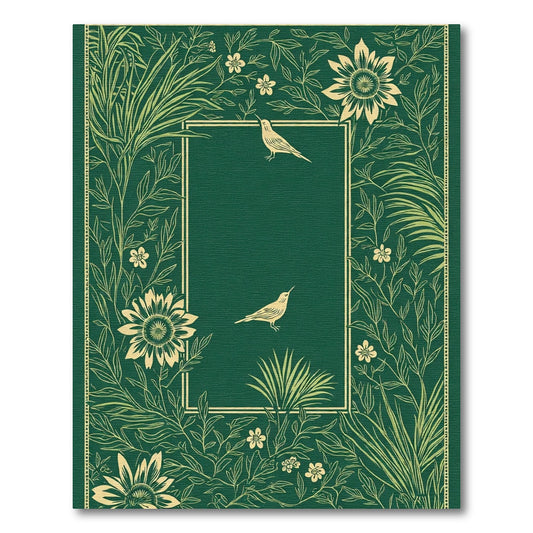 Emerald Green Bird Floral Border Rug