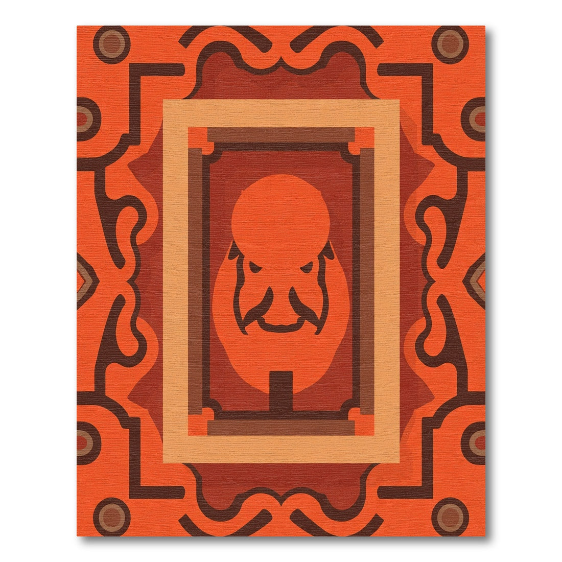 Orange Tribal Mask Geometric Medallion Rug