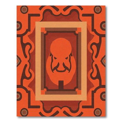 Orange Tribal Mask Geometric Medallion Rug