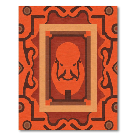 Orange Tribal Mask Geometric Medallion Rug