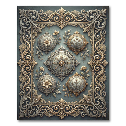 Antique Gold Floral Medallion Border Rug