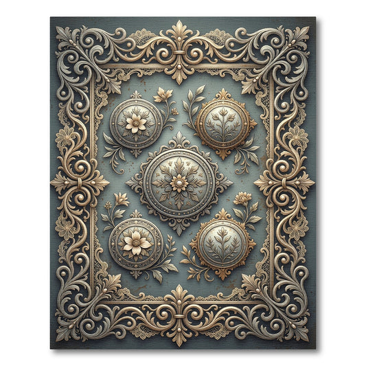 Antique Gold Floral Medallion Border Rug