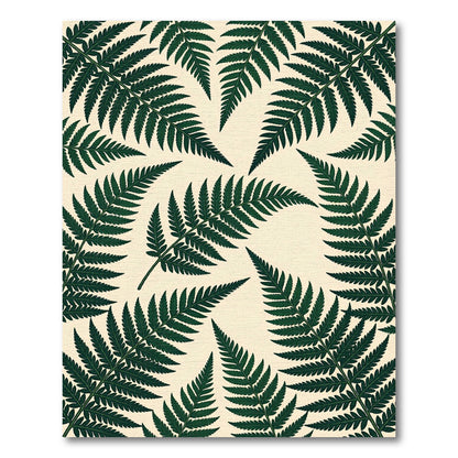 Dark Green Fern Leaf Pattern Rug