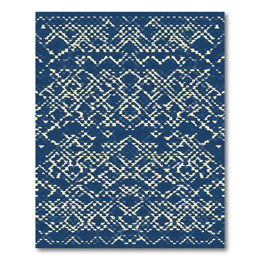 Indigo And Cream Latticework Rug