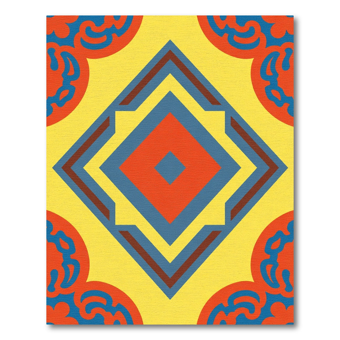 Vibrant Yellow Red Blue Geometric Diamond Rug