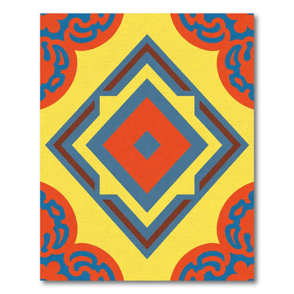 Vibrant Yellow Red Blue Geometric Diamond Rug