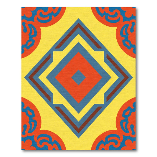 Vibrant Yellow Red Blue Geometric Diamond Rug