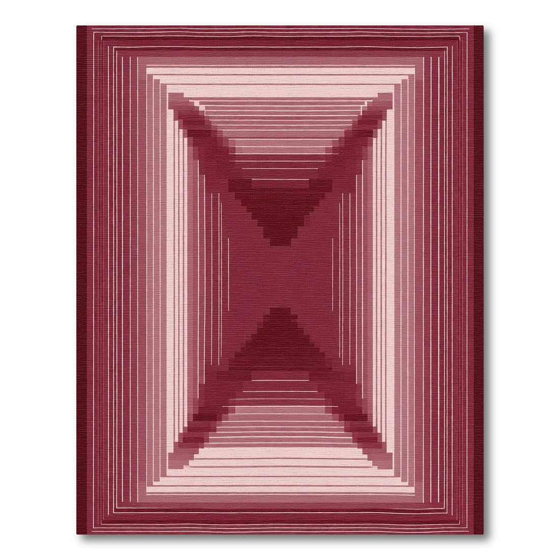 Deep Burgundy Geometric Tunnel Effect Rug