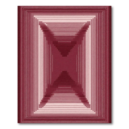 Deep Burgundy Geometric Tunnel Effect Rug