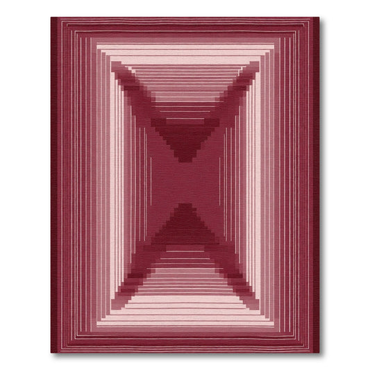 Deep Burgundy Geometric Tunnel Effect Rug