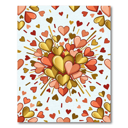 Golden Red Heart Burst Explosion Rug