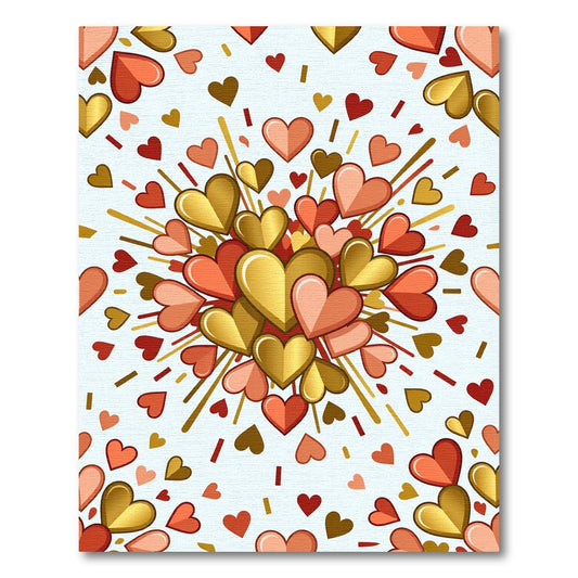 Golden Red Heart Burst Explosion Rug