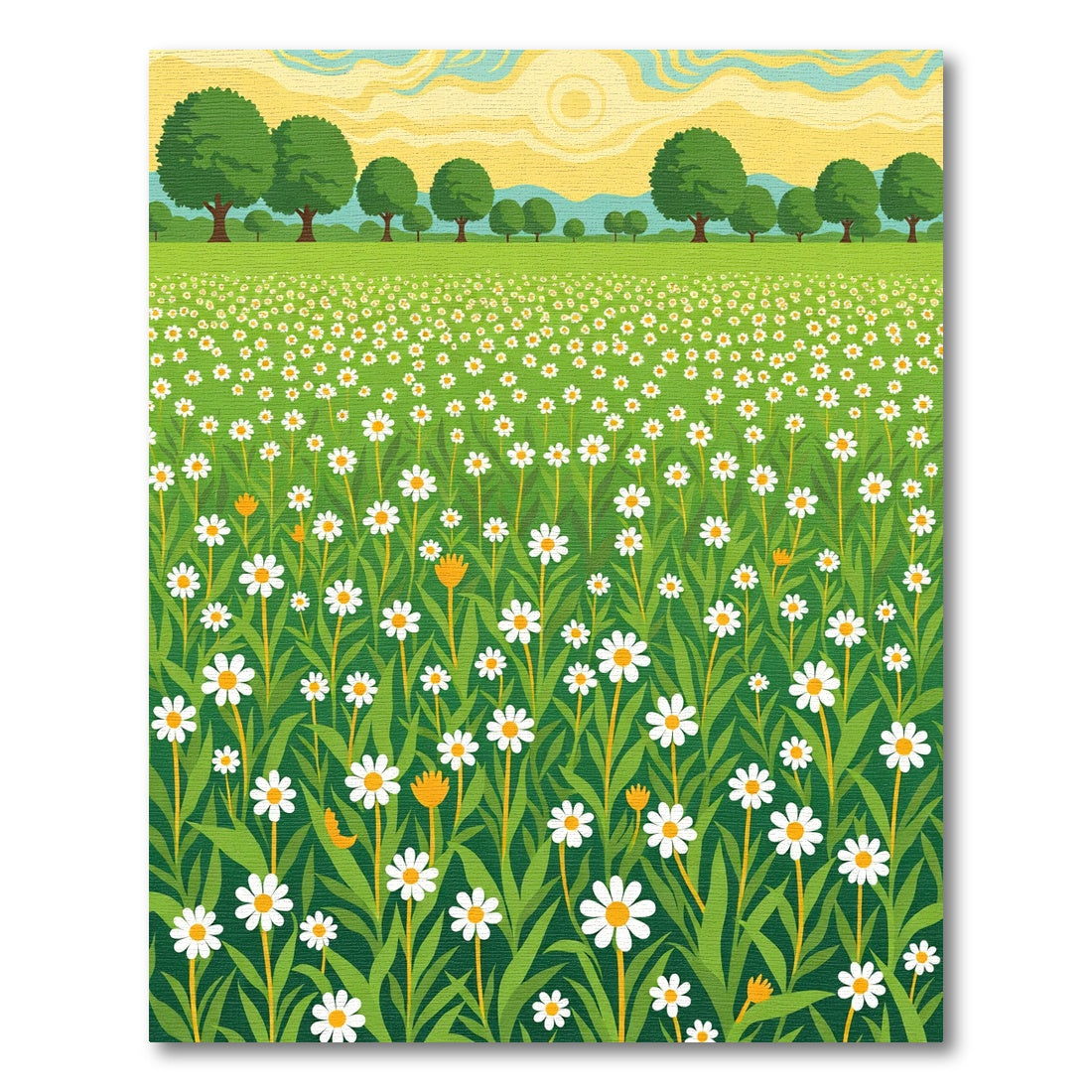 Verdant Daisy Field Sunrise Vista Rug