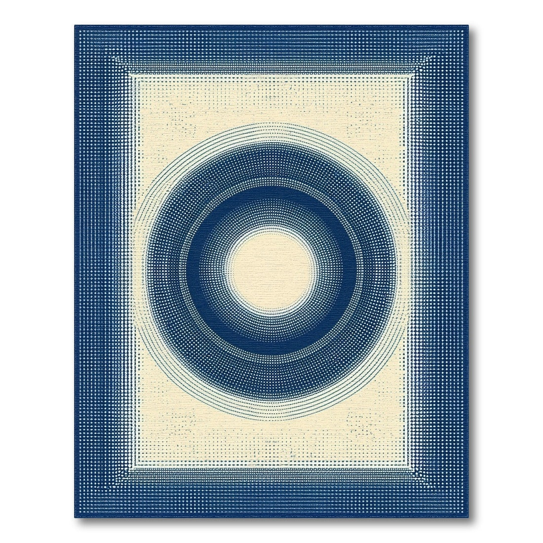 Blue Concentric Circles Geometric Rug