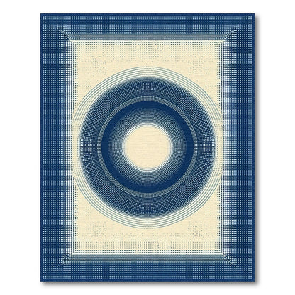 Blue Concentric Circles Geometric Rug