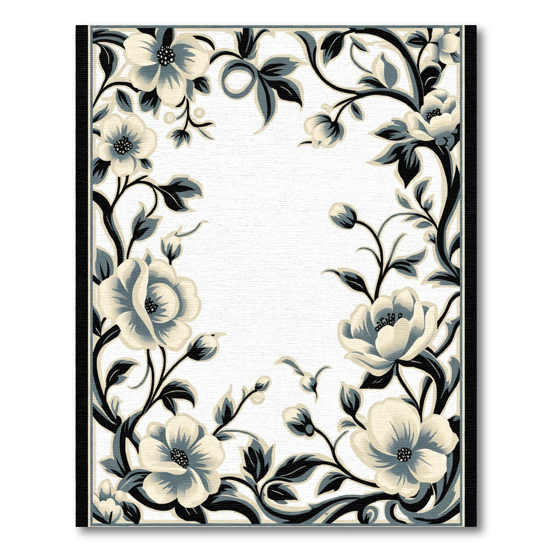Classic Cream Black Floral Vine Rug