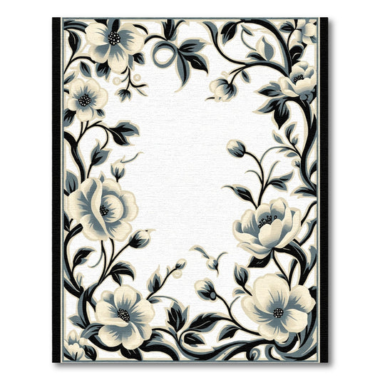 Classic Cream Black Floral Vine Rug
