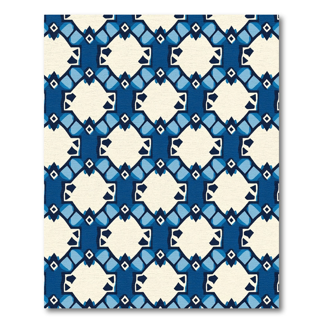 Deep Blue Ivory Geometric Lattice Rug