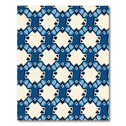 Deep Blue Ivory Geometric Lattice Rug