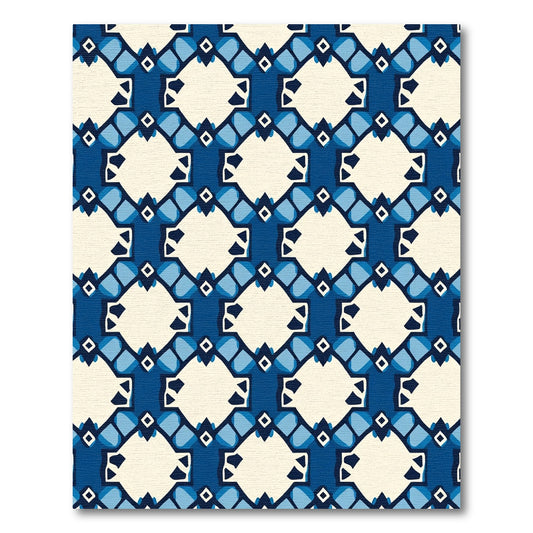 Deep Blue Ivory Geometric Lattice Rug
