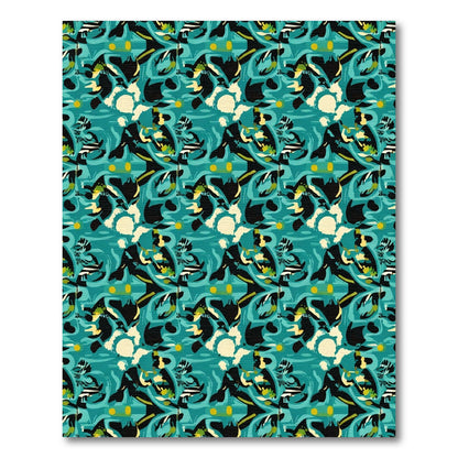 Abstract Teal Black Yellow Flow Rug