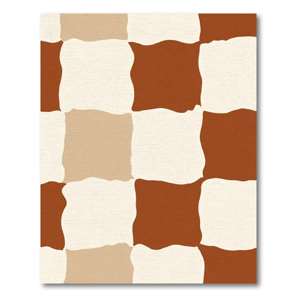Rich Terracotta Checkerboard Organic Squares Rug