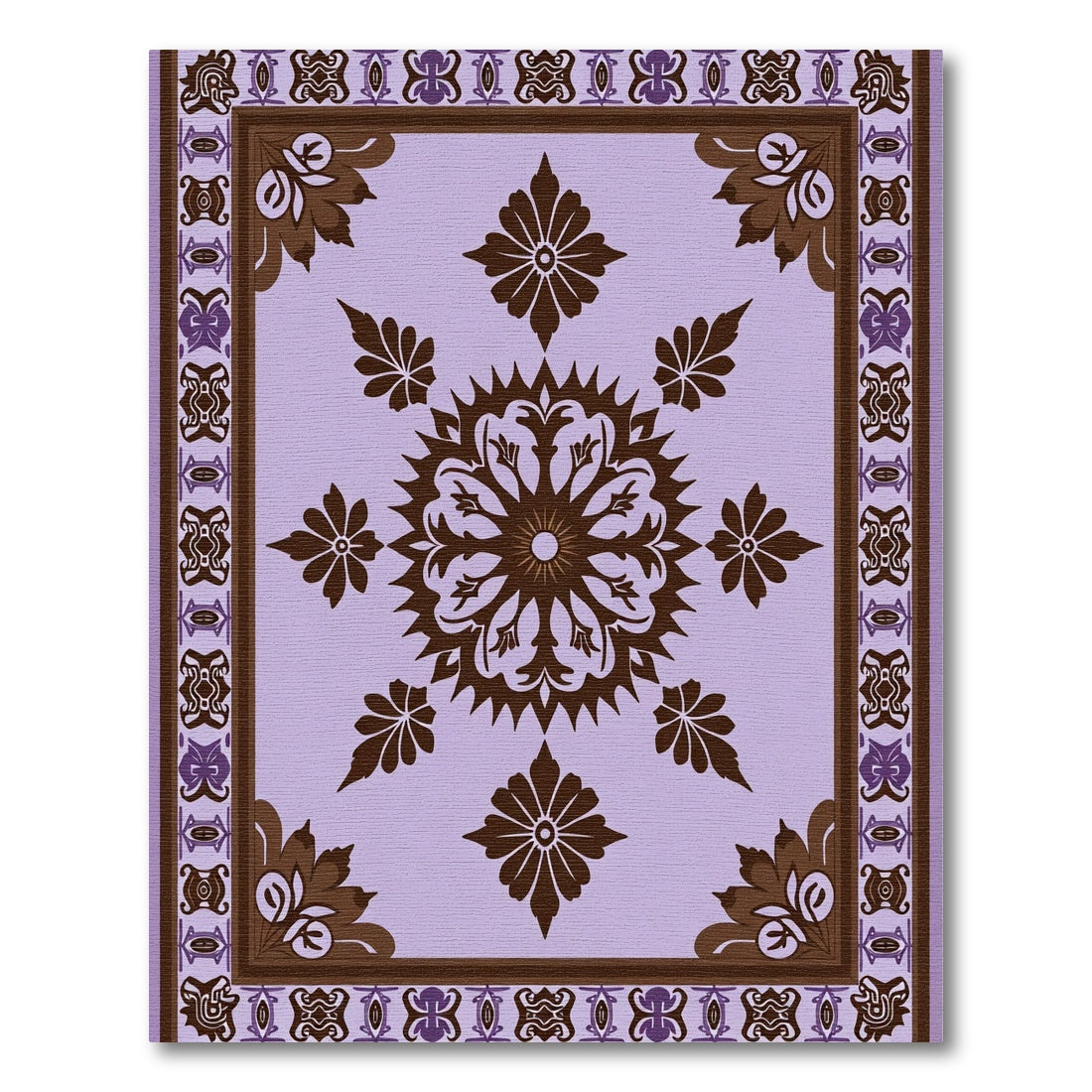 Lavender Brown Floral Mandala Border Rug