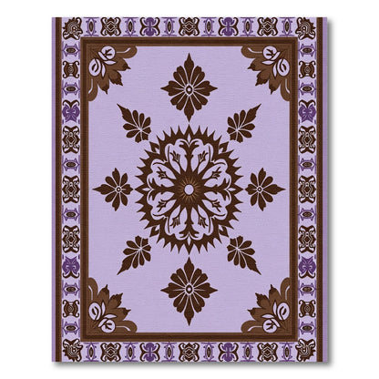 Lavender Brown Floral Mandala Border Rug